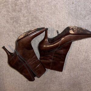Cole Hahn Brown Heeled Boots with Stiletto Heels and Smooth Leather & Zipper
